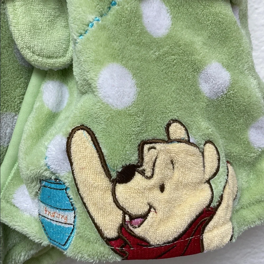 Disney Baby Winnie The Pooh Green and White Polka Dot Hooded Soft Bath Robe